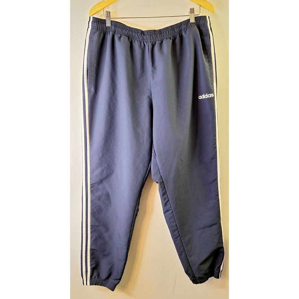 Adidas Men's Navy Blue 3-Stripes Tapered Leg Full Length Track Pants XXL 2XL Y2K
